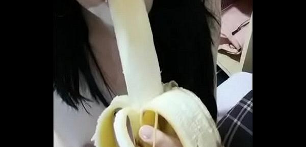  Horny homemade slut choking on a banana
